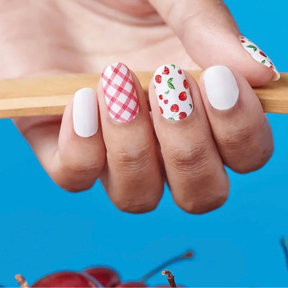 *Retired* Color Street: Cherry-Picked | White Red Gingham Spring Summer Girly - Picture 6 of 12
